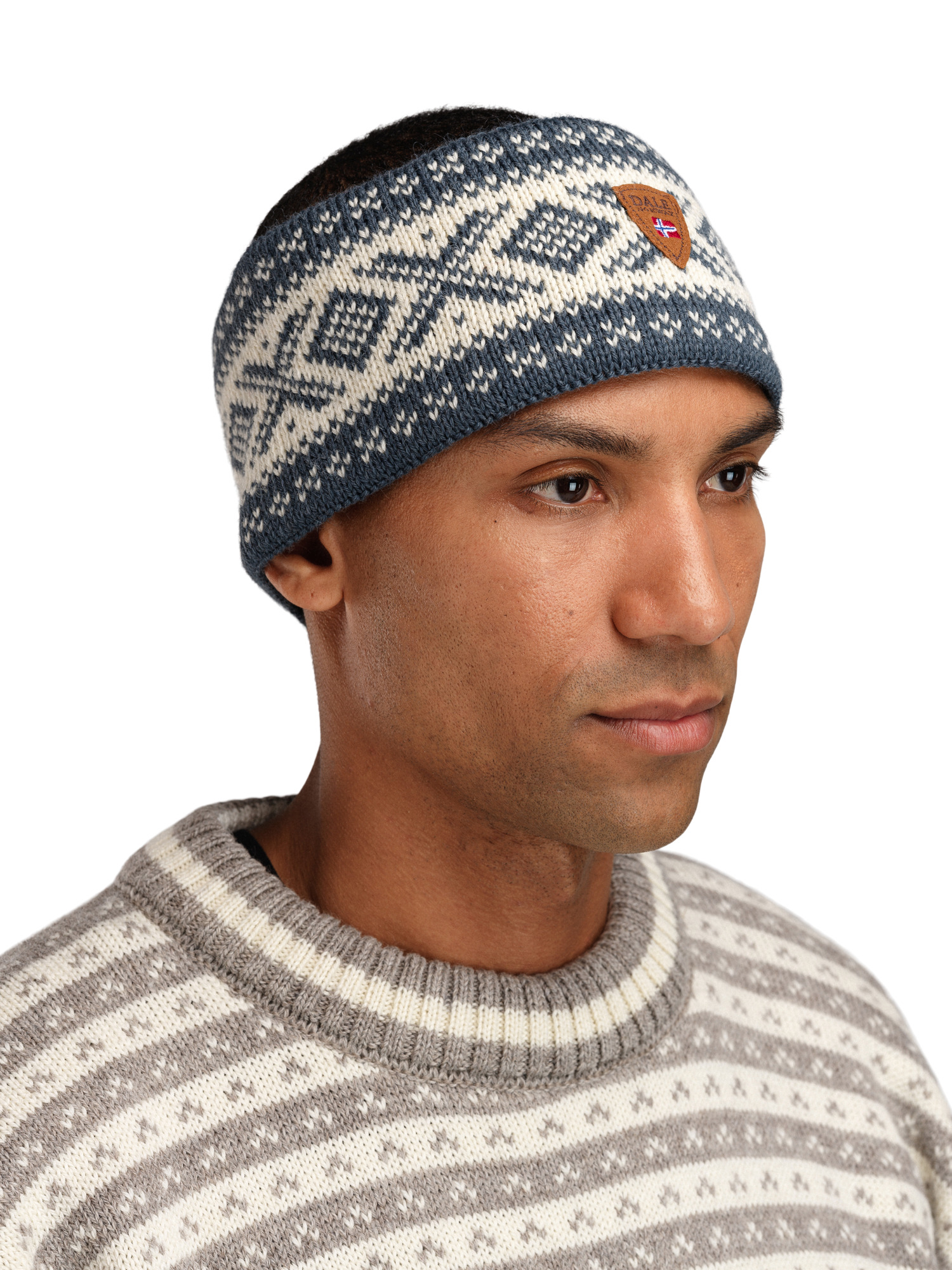 Cortina 1956 Headband - Norwegian Wool Steel Offwhite