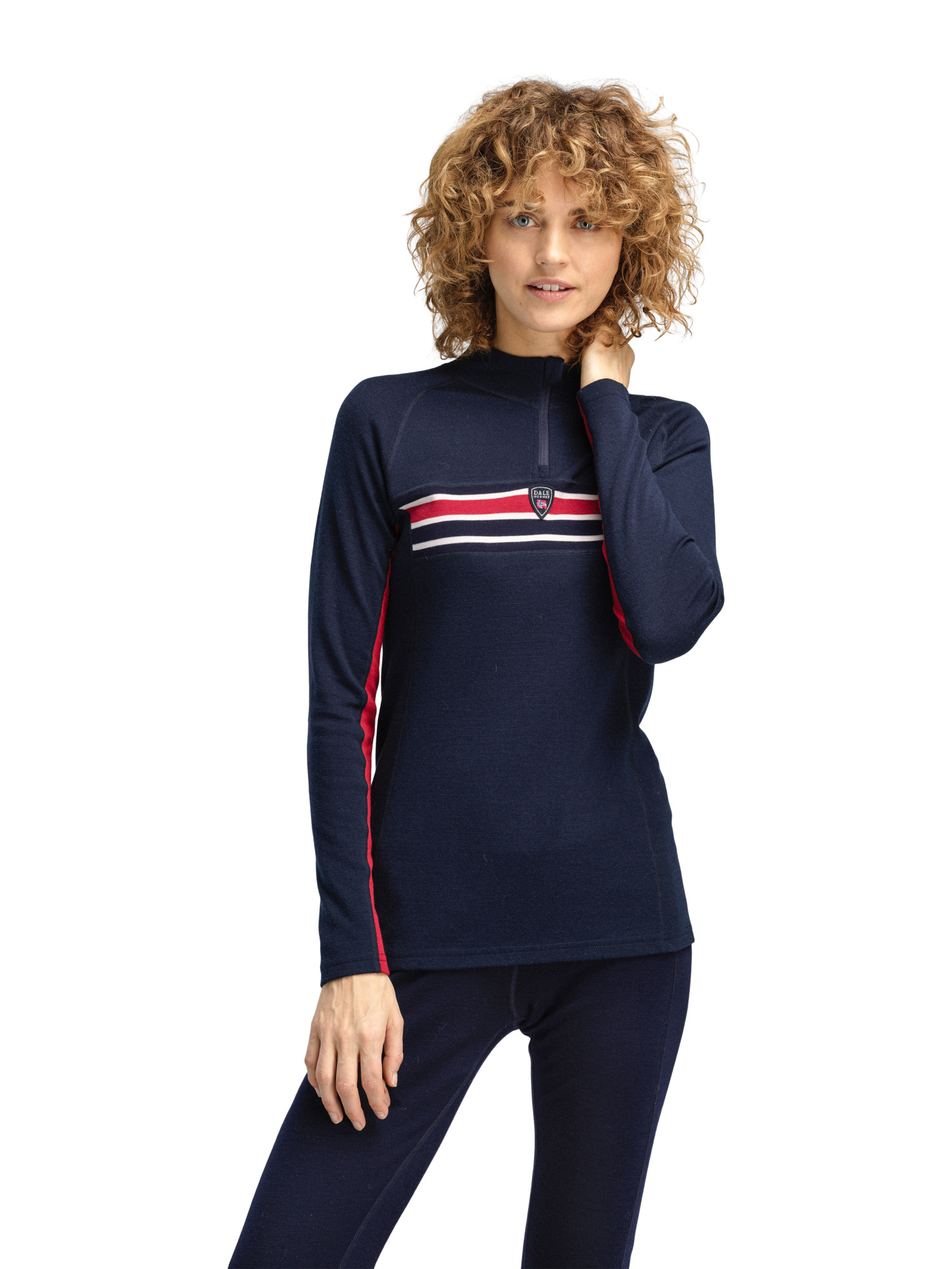 Aksla Women's Half Zip Baselayer Navy Red OffWhite