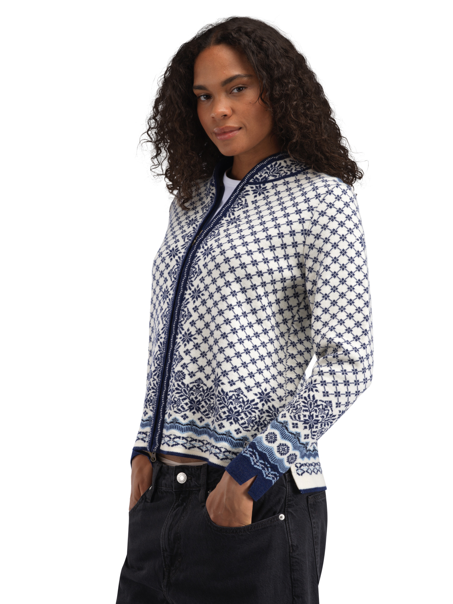Solfrid Women’s Jacket - Merino Wool Offwhite Electricstorm Navy