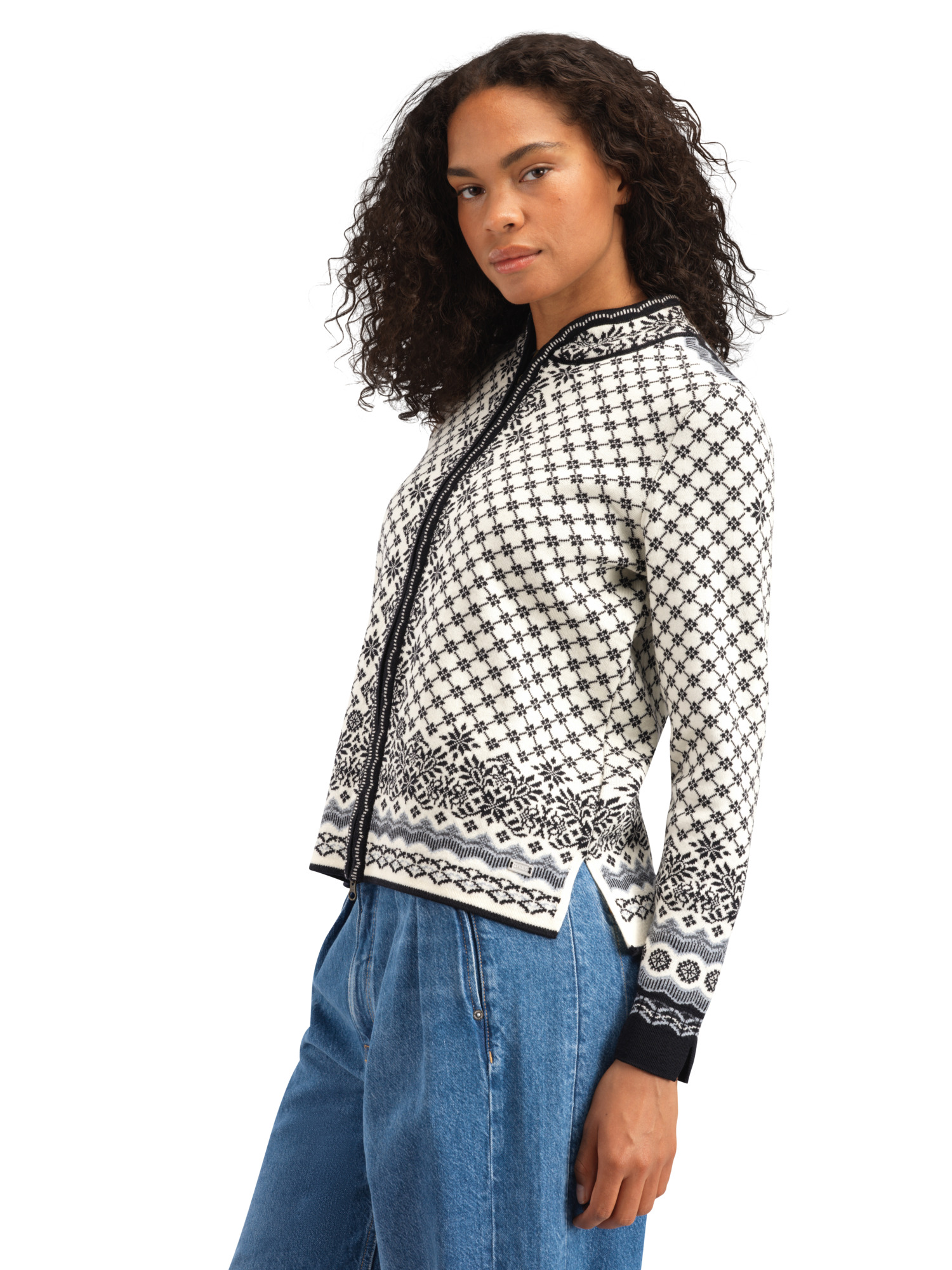 Solfrid Women’s Jacket - Merino Wool Offwhite Black Schiefer Grau