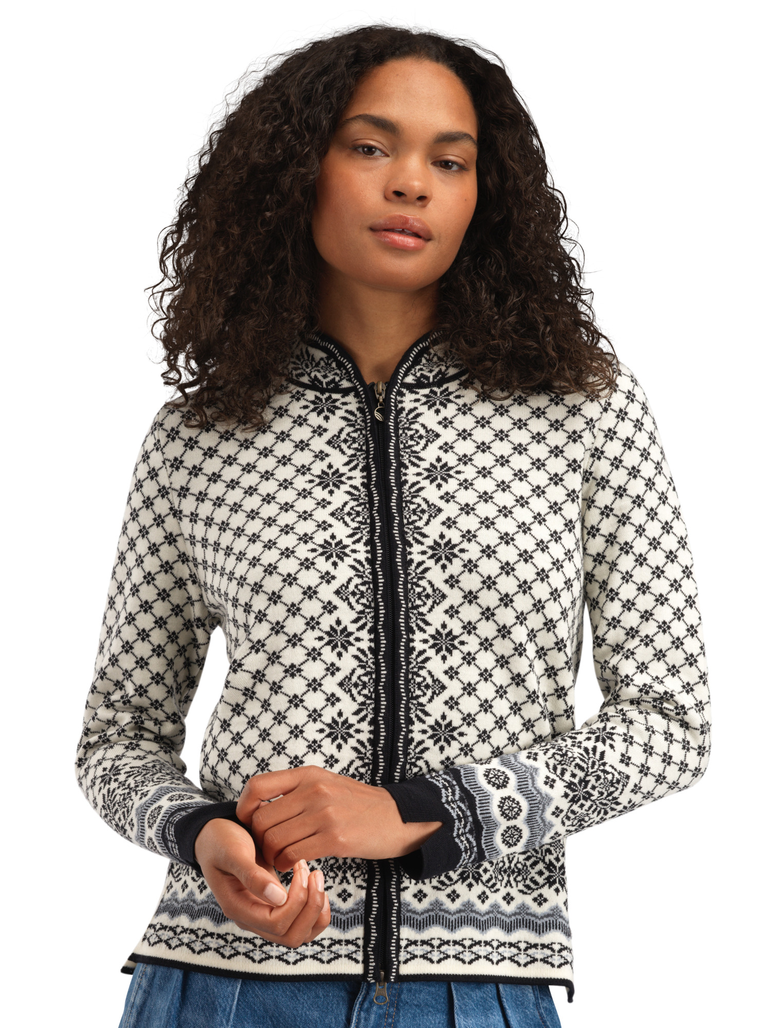 Solfrid Women’s Jacket - Merino Wool Offwhite Black Schiefer Grau