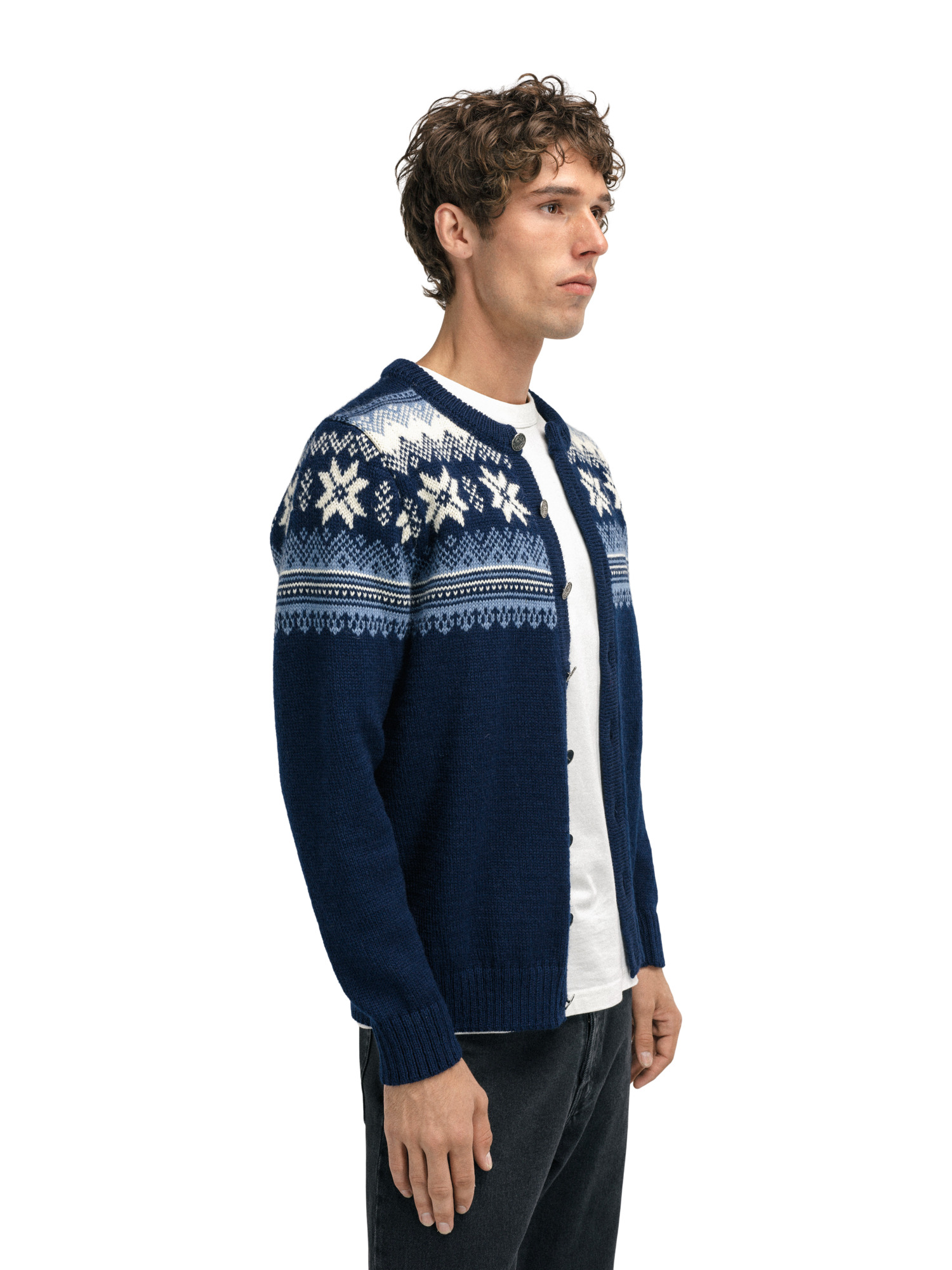 Veafjord Men's Jacket - Norwegian Wool Navy Blue Shadow Cream