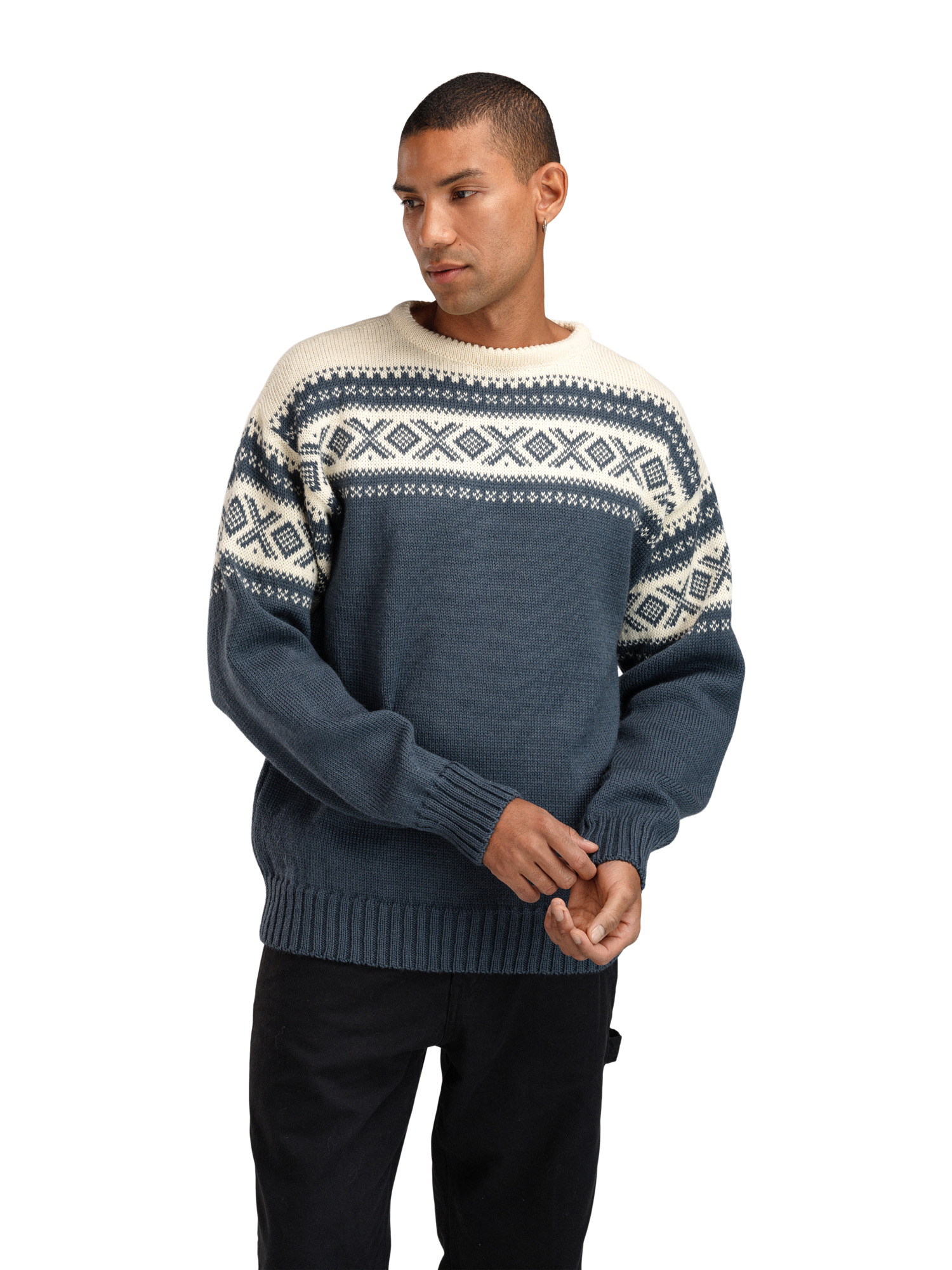 Cortina 1956 Sweater - Norwegian Wool Steel Offwhite