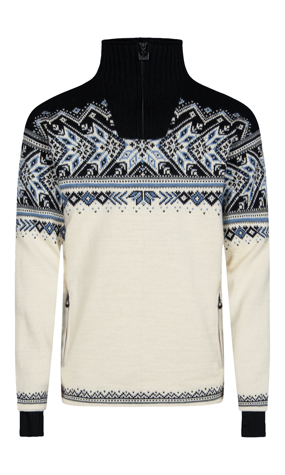 Vail Windproof Men’s Sweater - Norwegian Wool  Offwhite Smoke Navy Blue