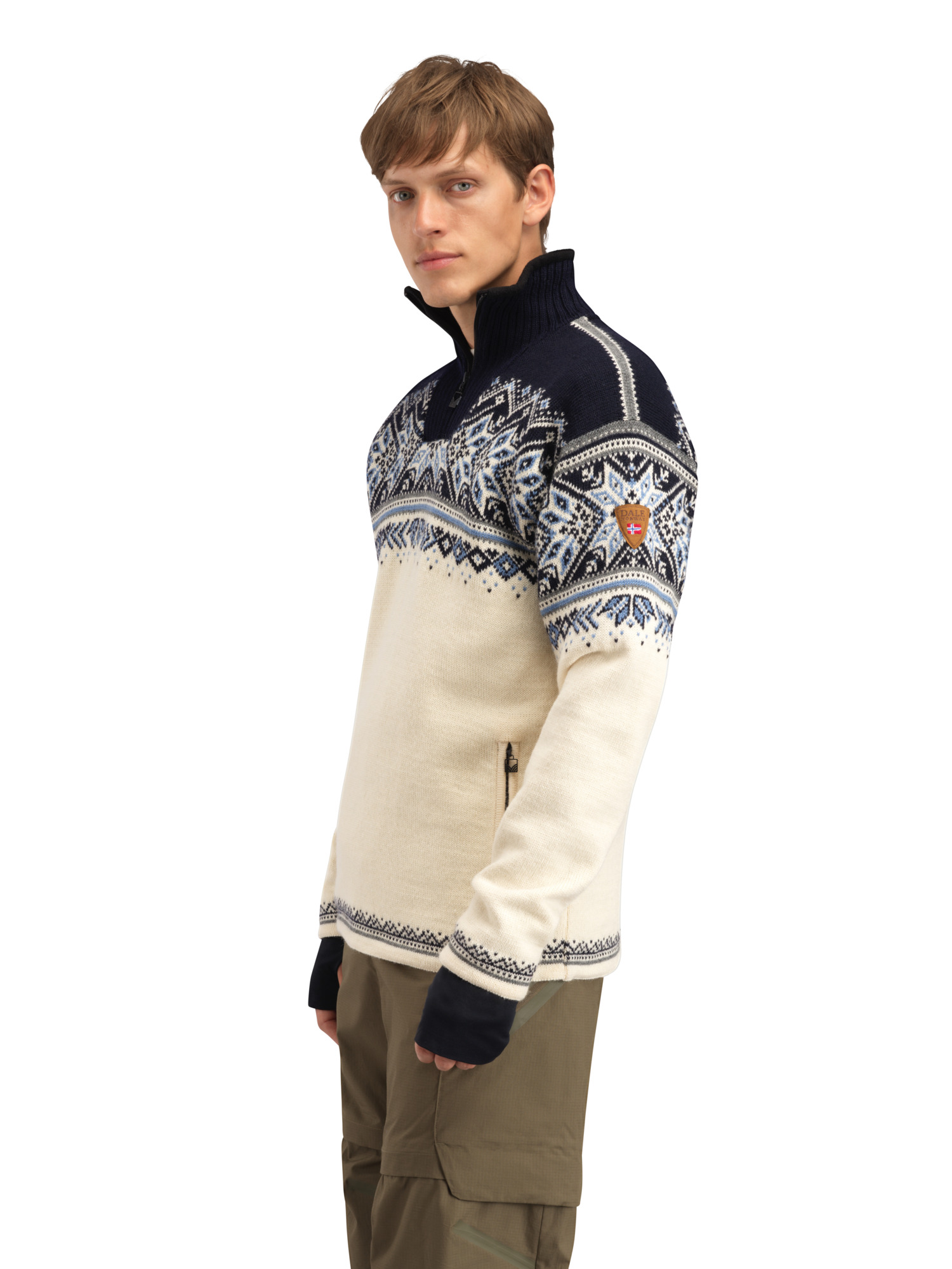 Vail Windproof Men’s Sweater - Norwegian Wool  Offwhite Smoke Navy Blue