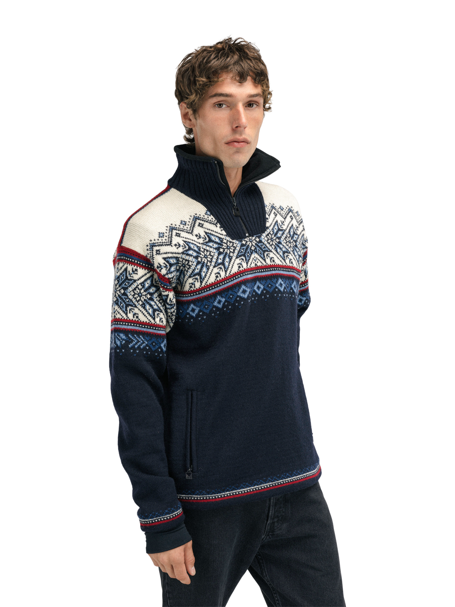 Vail Windproof Men’s Sweater - Norwegian Wool  Navy Red Offwhite Indigo Blue