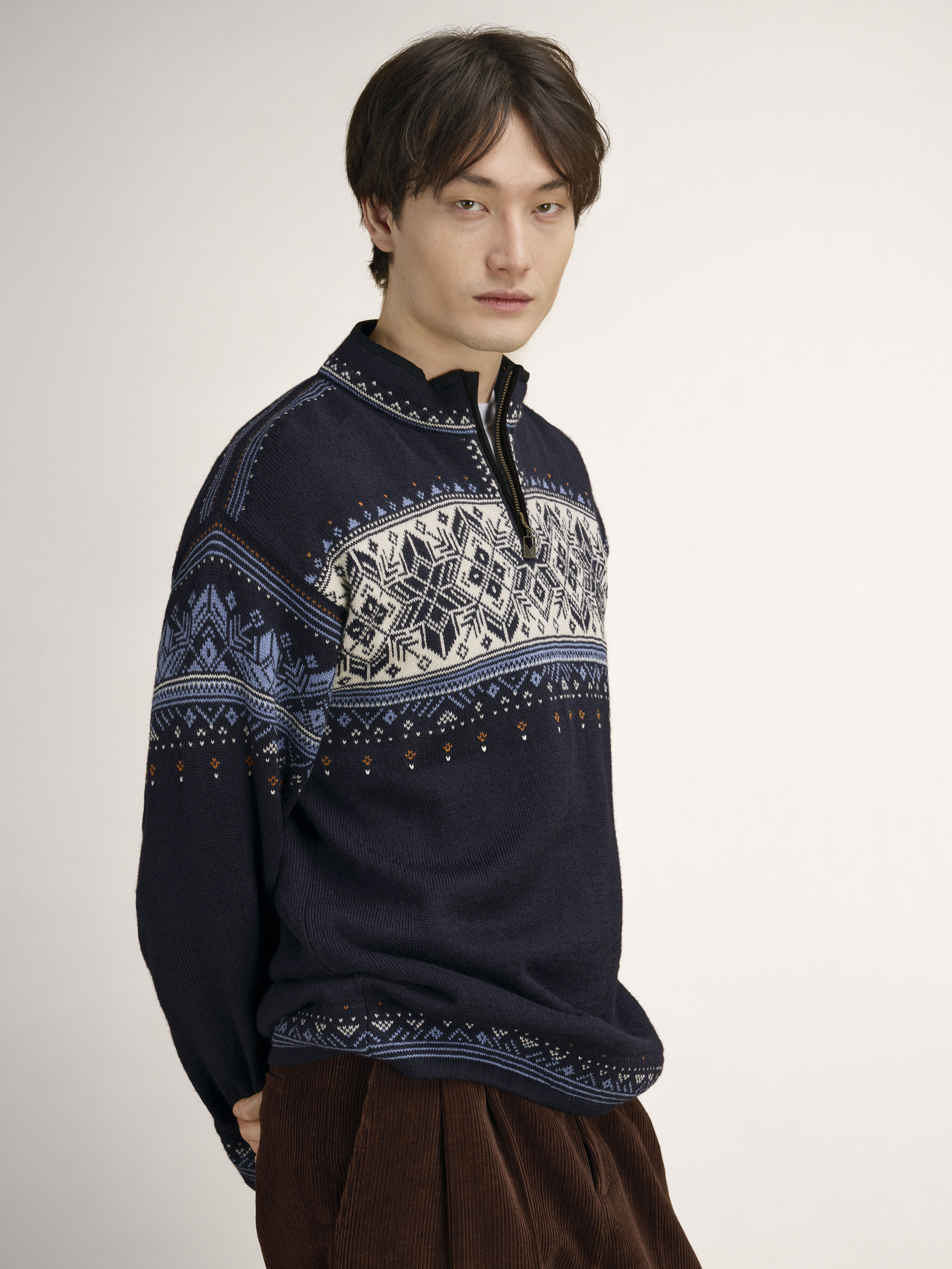 Blyfjell Men's Knit Sweater Midnavy Blushad Offwhite Coppe