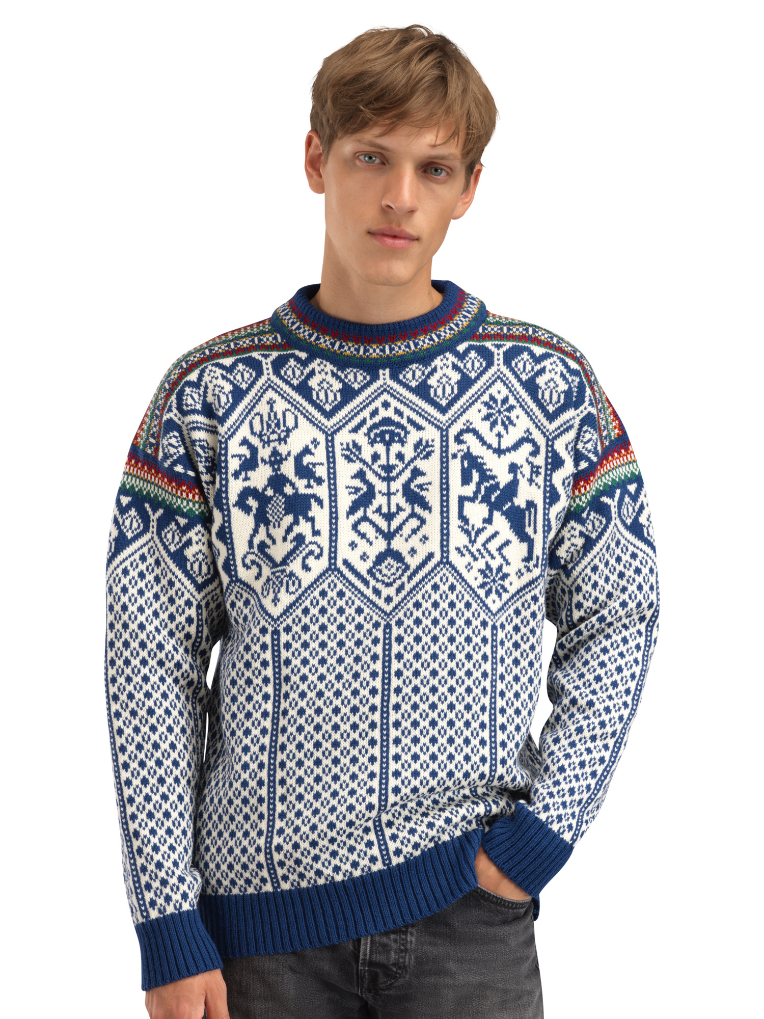 1994 Lillehammer wool sweater unisex Indigo Mustard Botttlegreen