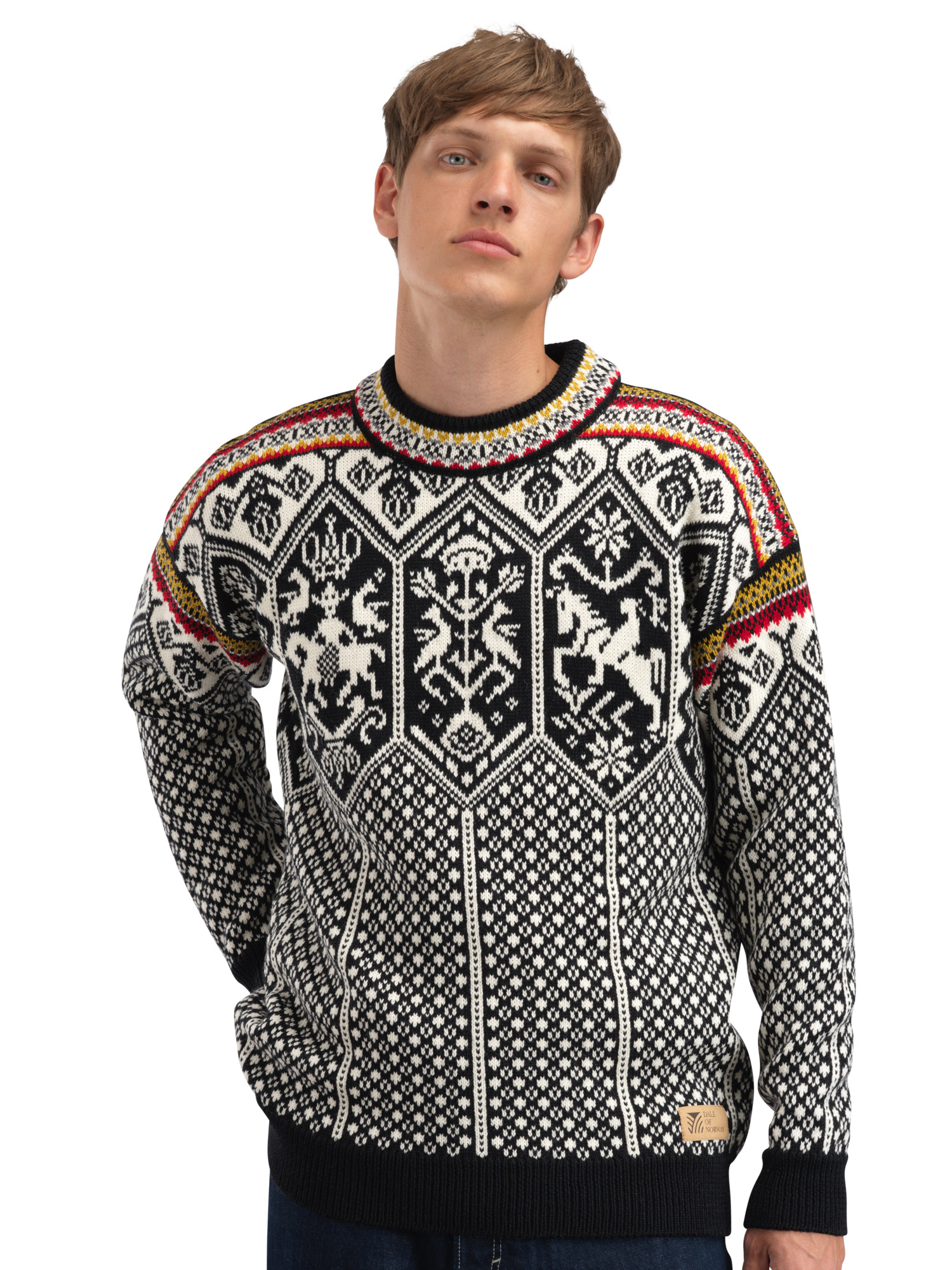 1994 Lillehammer wool sweater unisex Black Mustard Offwhite