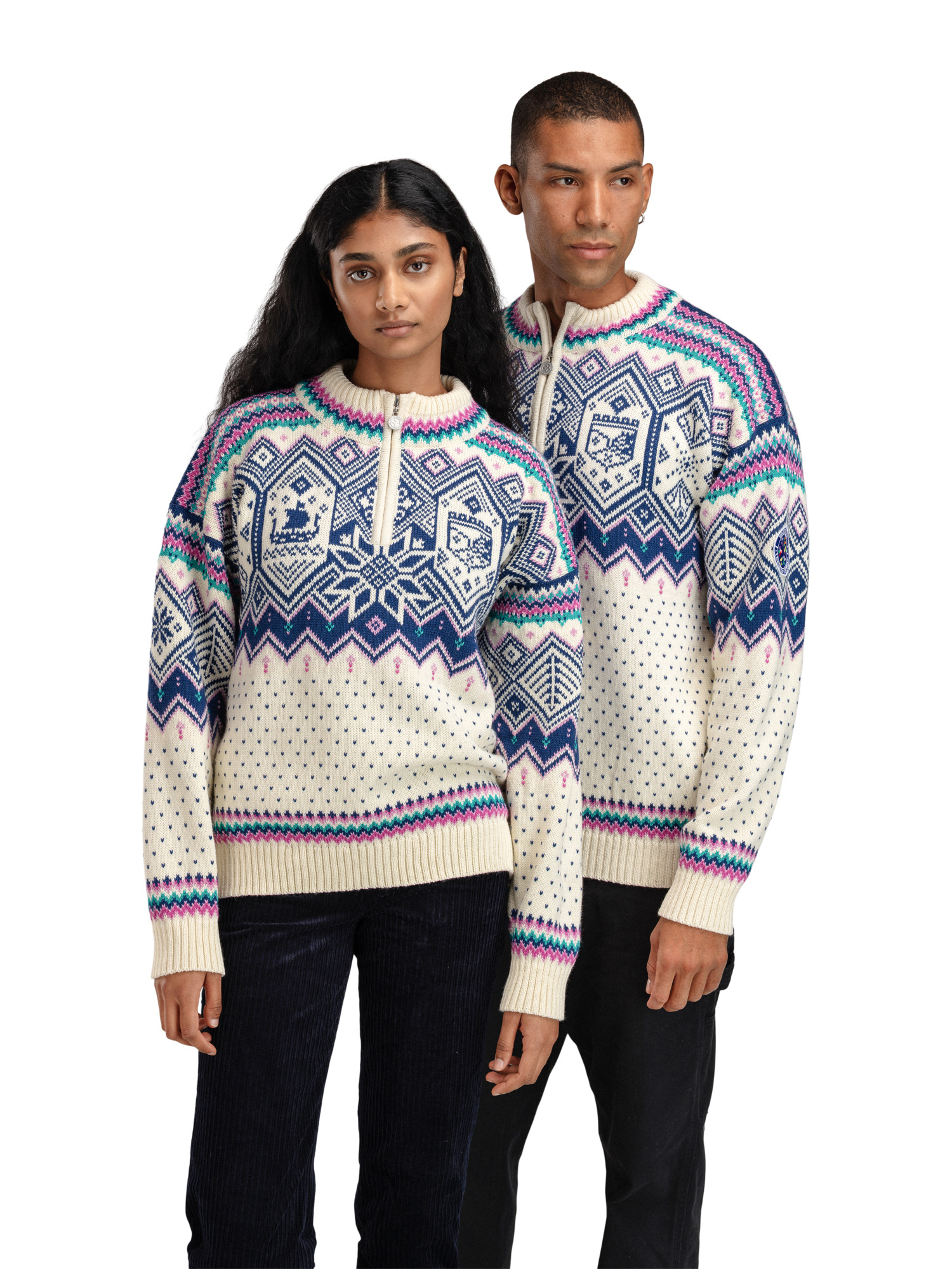 2025 Trondheim Women's Wool Sweater Offwhite  Indigo  Orchid