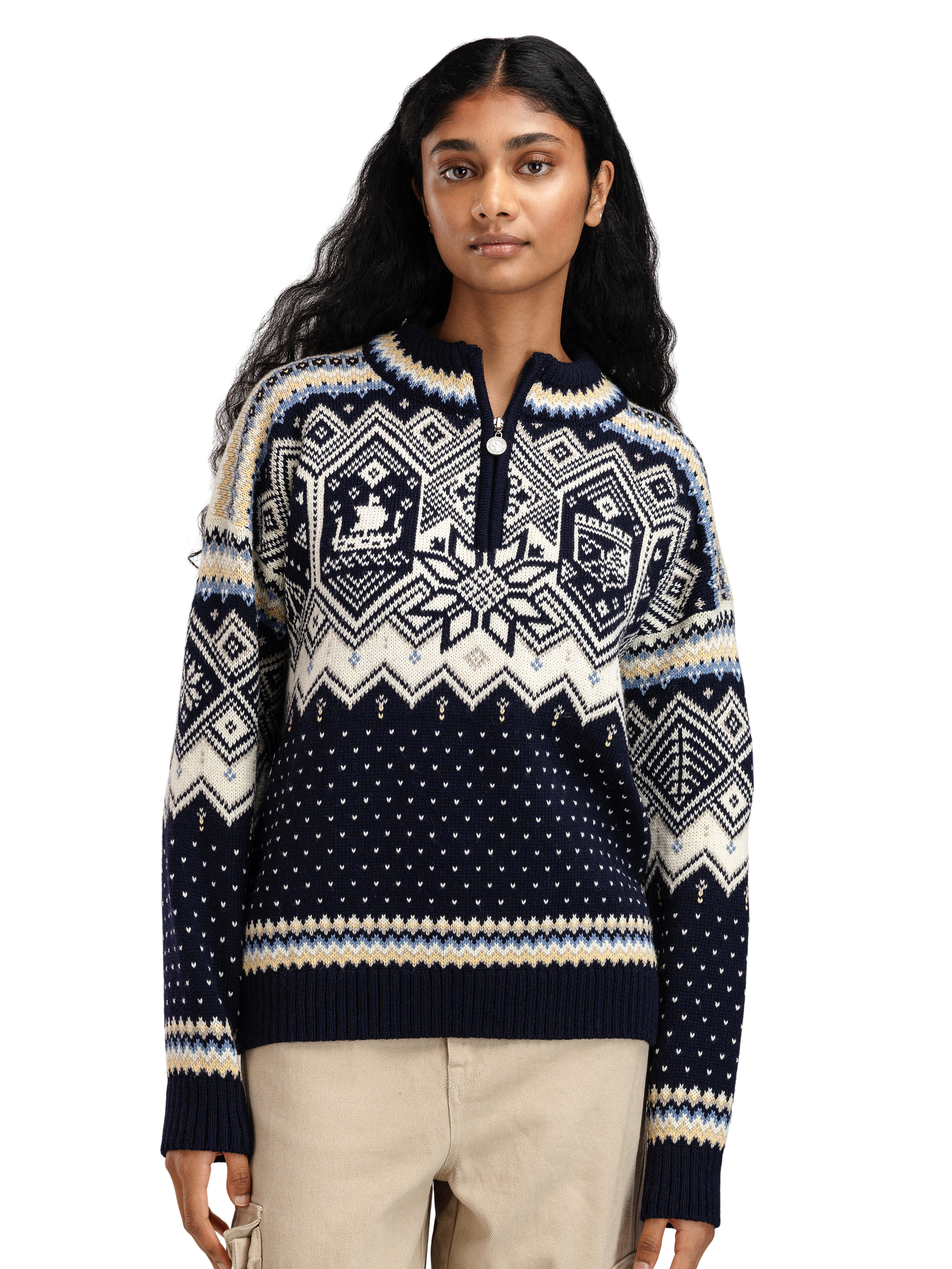 2025 Trondheim Women's Wool Sweater Navy Offwhite Sandmel.