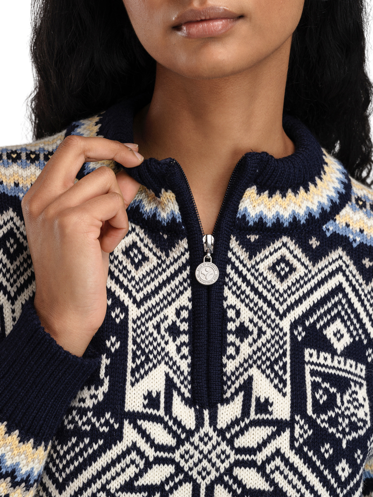 2025 Trondheim Women's Wool Sweater Navy Offwhite Sandmel.